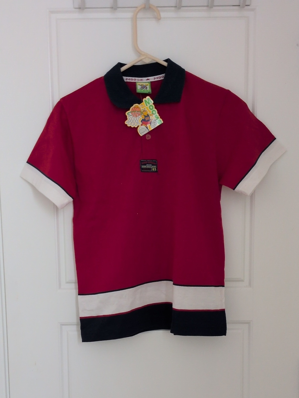 Boys' Red Polo with Navy Collar and White Trim
